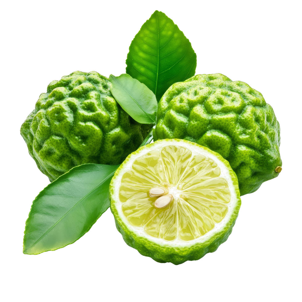 Fresh bergamot fruit with vibrant green leaves isolated on a clean transparent background, fresh bergamot with leaf isolated on transparent background png