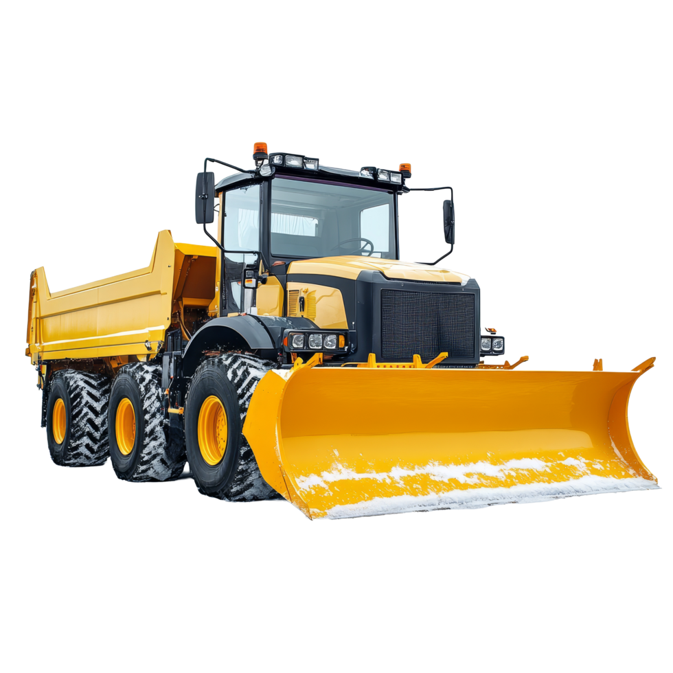 Snowplow clearing snow on a winter morning against a bright transparent background, Snowplow on transparent background png