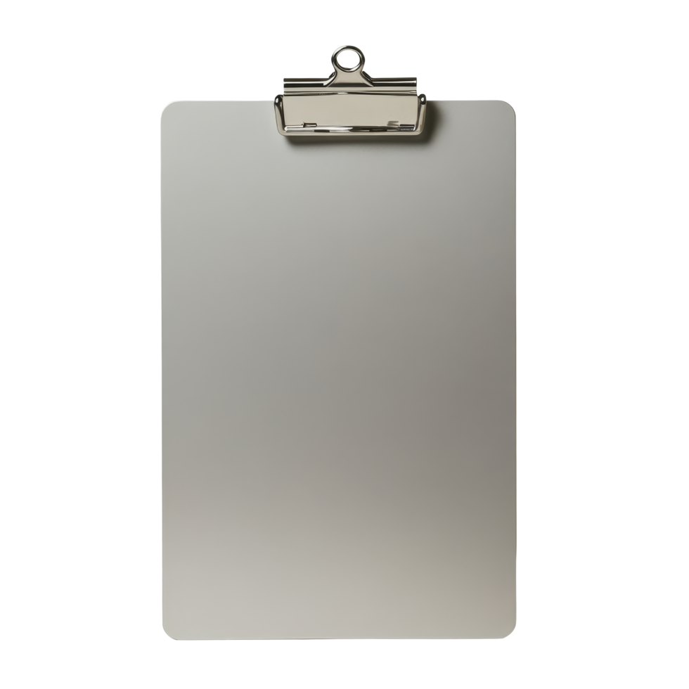 Plain silver clipboard with a clip, ideal for organizing papers in an office or classroom setting during the day, Brown clipboard with clip at the top for papers png