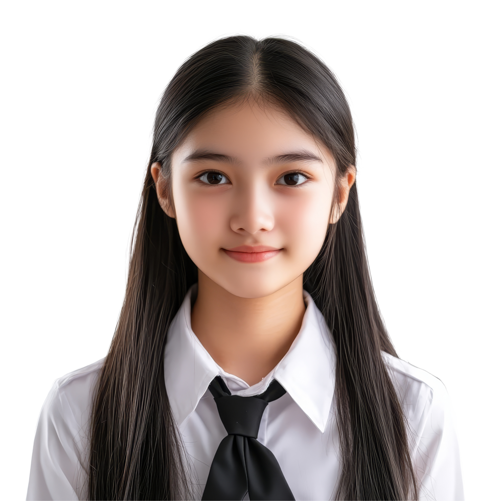 A Thai high school student wearing a uniform smiles for the camera in a bright setting, Asian teen Thai student girl with school uniform. isolated on transparent background transparent background. png