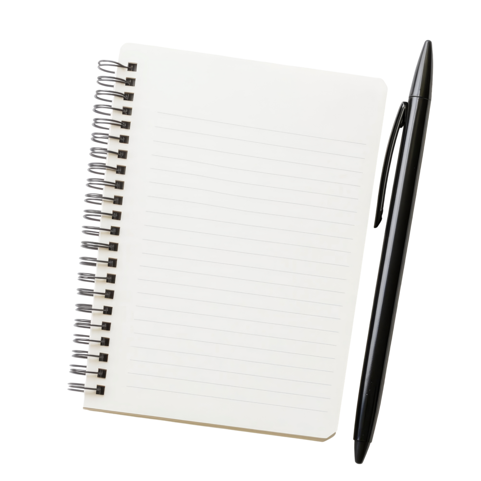 Blank striped notebook paper with a black pen on a transparent background for writing notes or ideas, striped notebook paper on transparent backgroundflle png