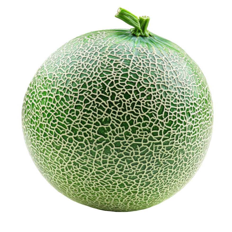 Fresh green melon isolated on a transparent background showcasing its textured rind and natural color, Melon isolated on transparent background png