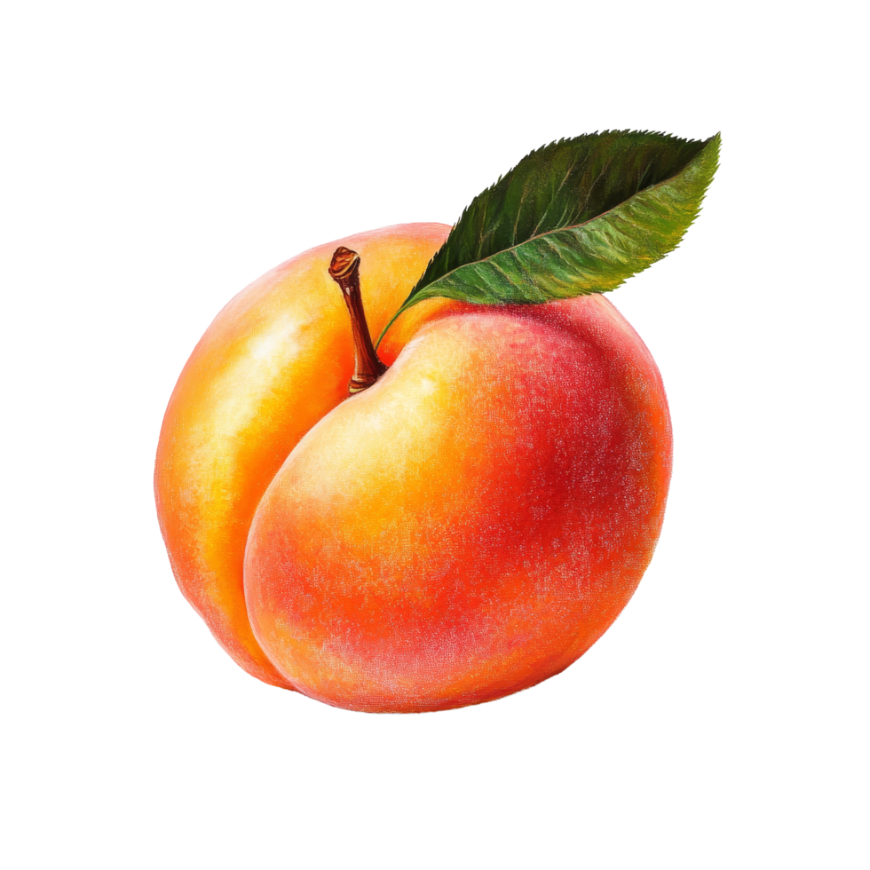 Luscious peach with a vibrant orange hue and lush green leaf on a transparent background, Deliciously Luscious Peach Captivating Fruit on transparent background png