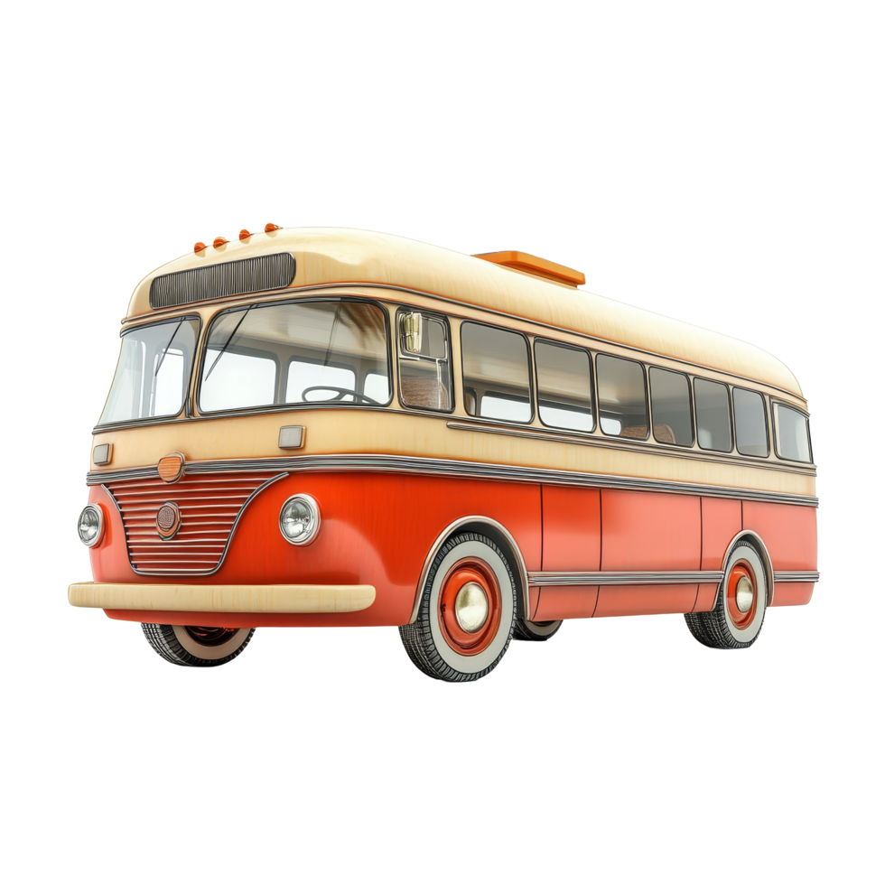 Classic vintage bus displayed in a clean, isolated transparent background with highlights in view, bus isolated on transparent png