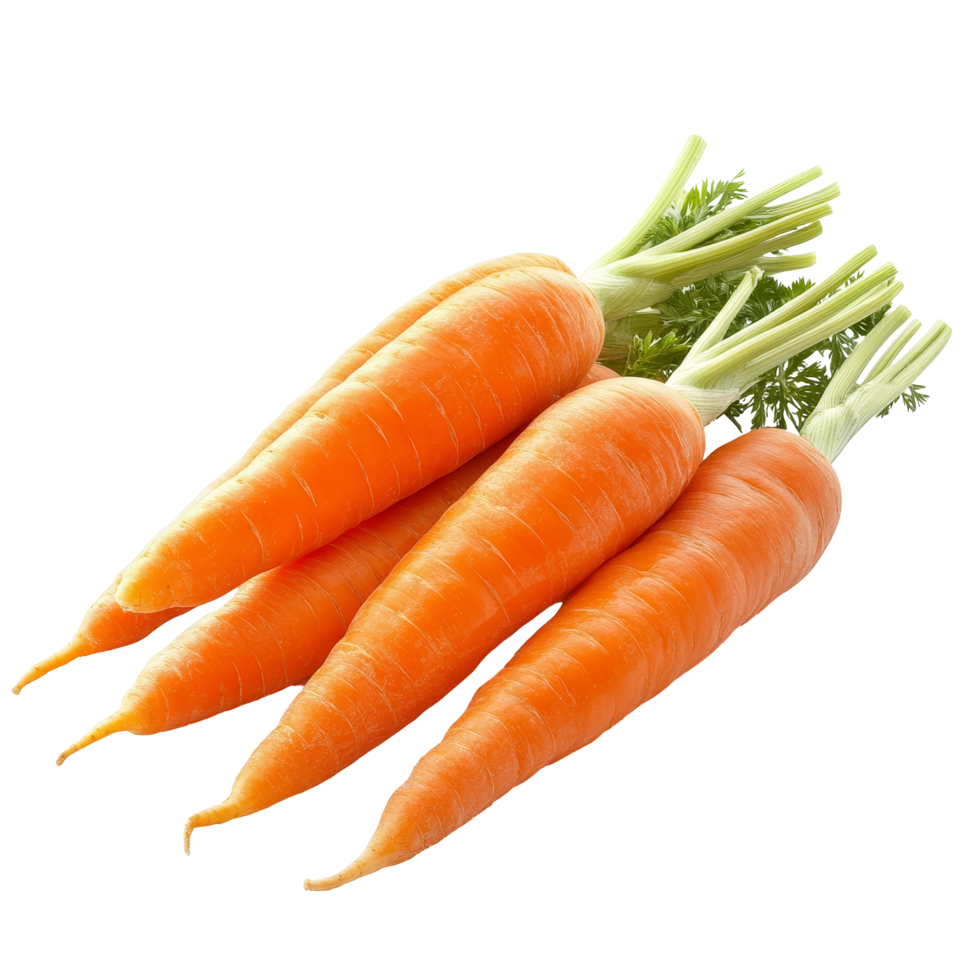 Fresh orange carrots standing upright on a clean transparent background, showcasing their vibrant color and healthy appeal, orange carrots isolated on transparent background png
