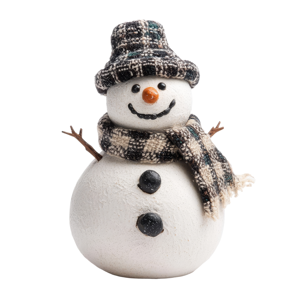 Charming snowman with a warm smile, hat, and scarf, standing isolated against a transparent background for winter cheer, snowman isolated on transparent background png
