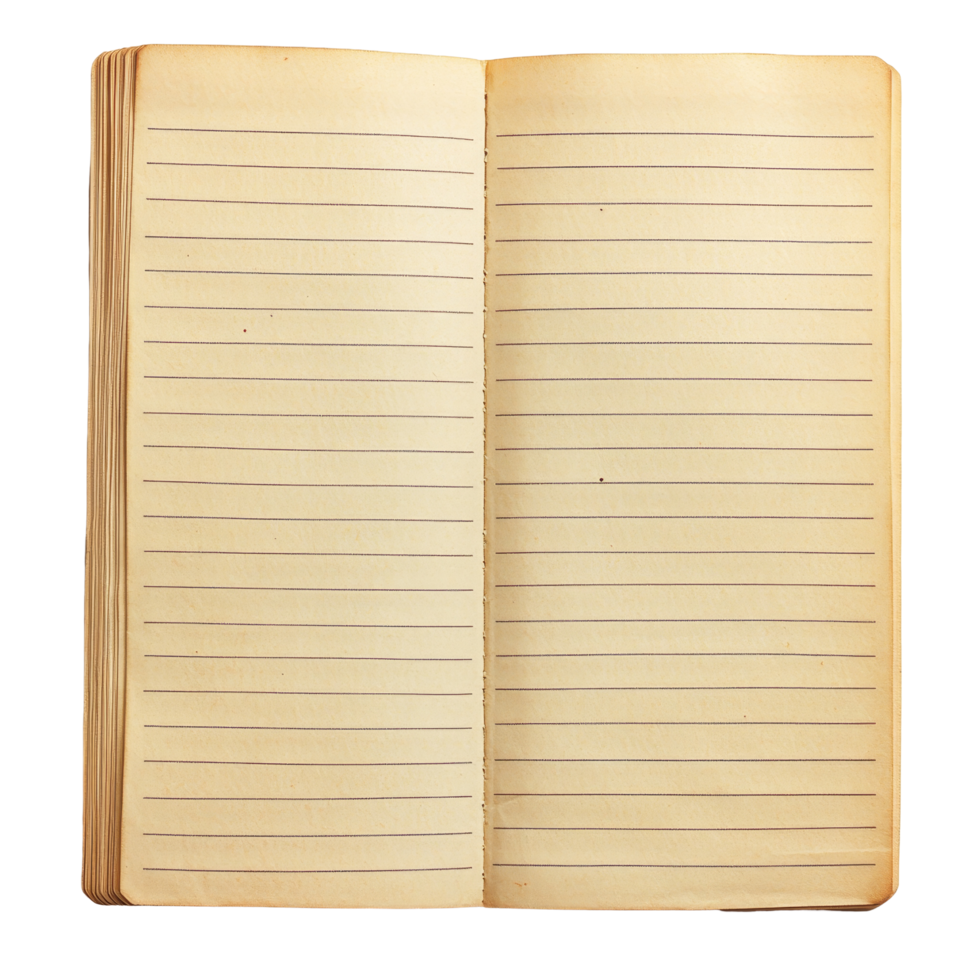 a strisce taccuino carta diffusione Aperto su un' trasparente sfondo per scrivere, prendere appunti, o scrivere sul diario scopi, a strisce taccuino carta su isolato su trasparente sfondo png