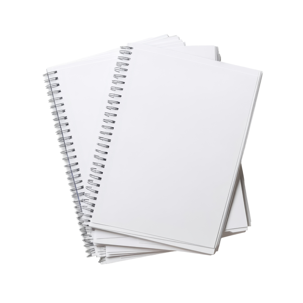 Blank notepad pages stacked on a transparent background for creative writing or brainstorming sessions, blank paper sheets or notepad pages on transparent backgroundfile png