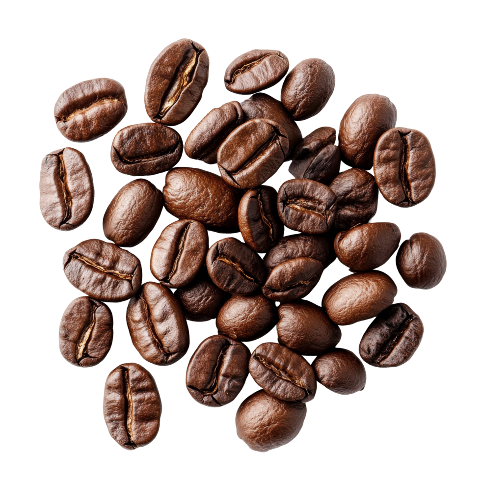 Coffee beans arranged on a transparent background showcasing their rich color and texture for a fresh brewing experience, coffee beans. isolated on a transparent background png
