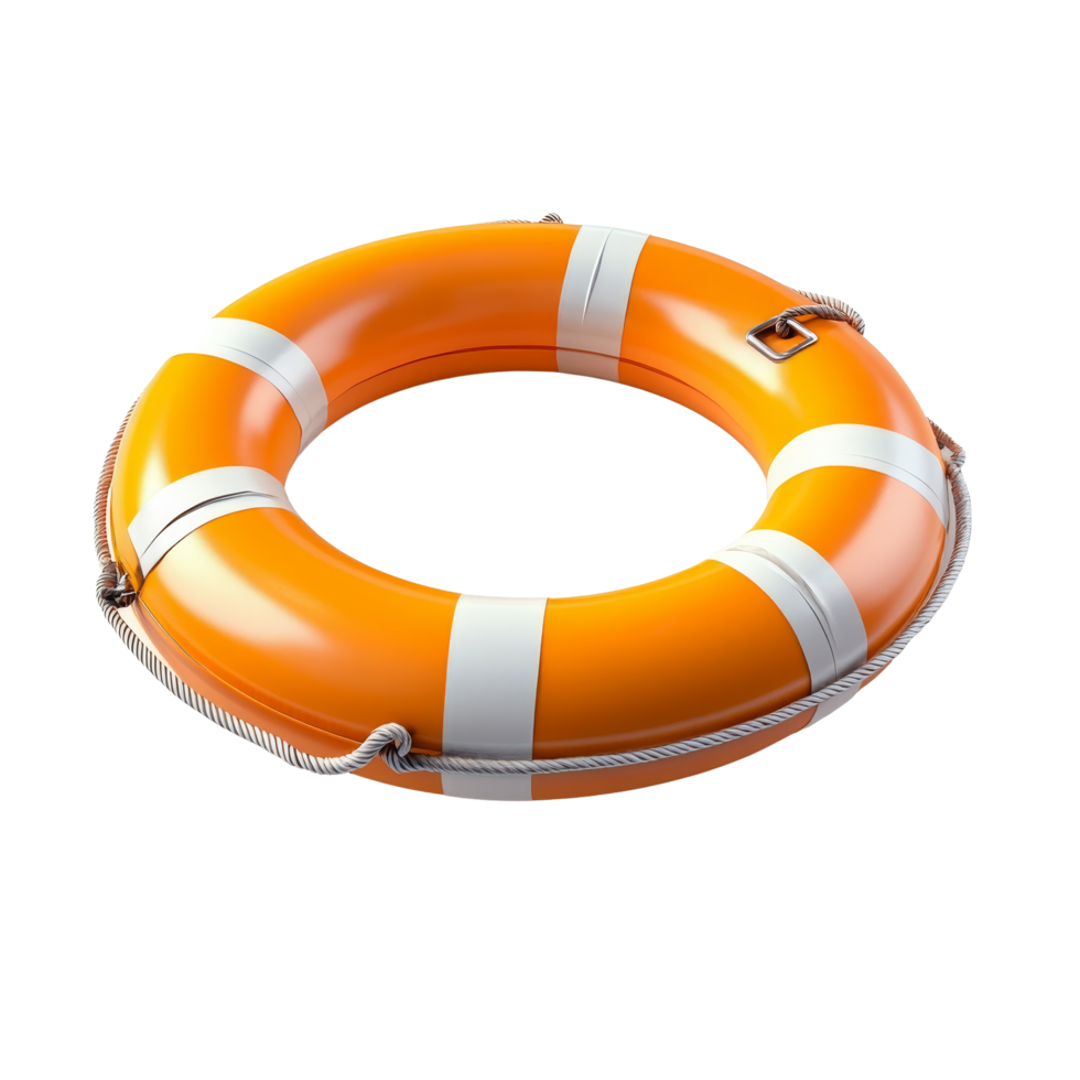 Bright orange life buoy isolated on a transparent background, essential safety equipment for water activities and emergencies, orange life buoy isolated on transparent background png