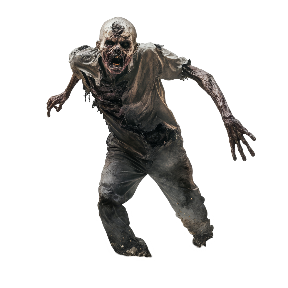 A terrifying zombie rising from the ground against a stark transparent background during a dark, eerie event, Zombie Rising from Ground on transparent background png