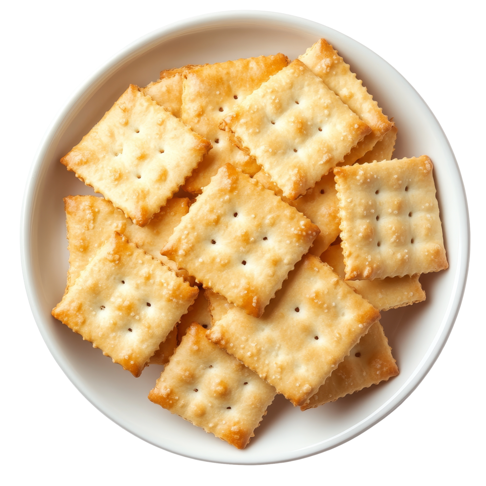 Delicious crackers arranged in a transparent plate isolated against a bright background perfect for culinary displays, Cracker in plate isolated on transparent background png