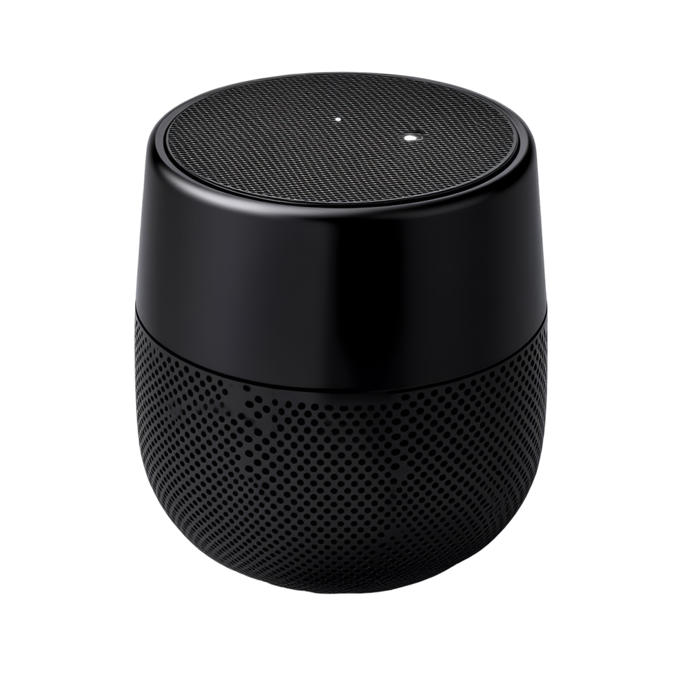 Portable black wireless speaker isolated on a transparent background for versatile audio experiences, black wireless portable speaker, file of isolated object with shadow on transparent background png