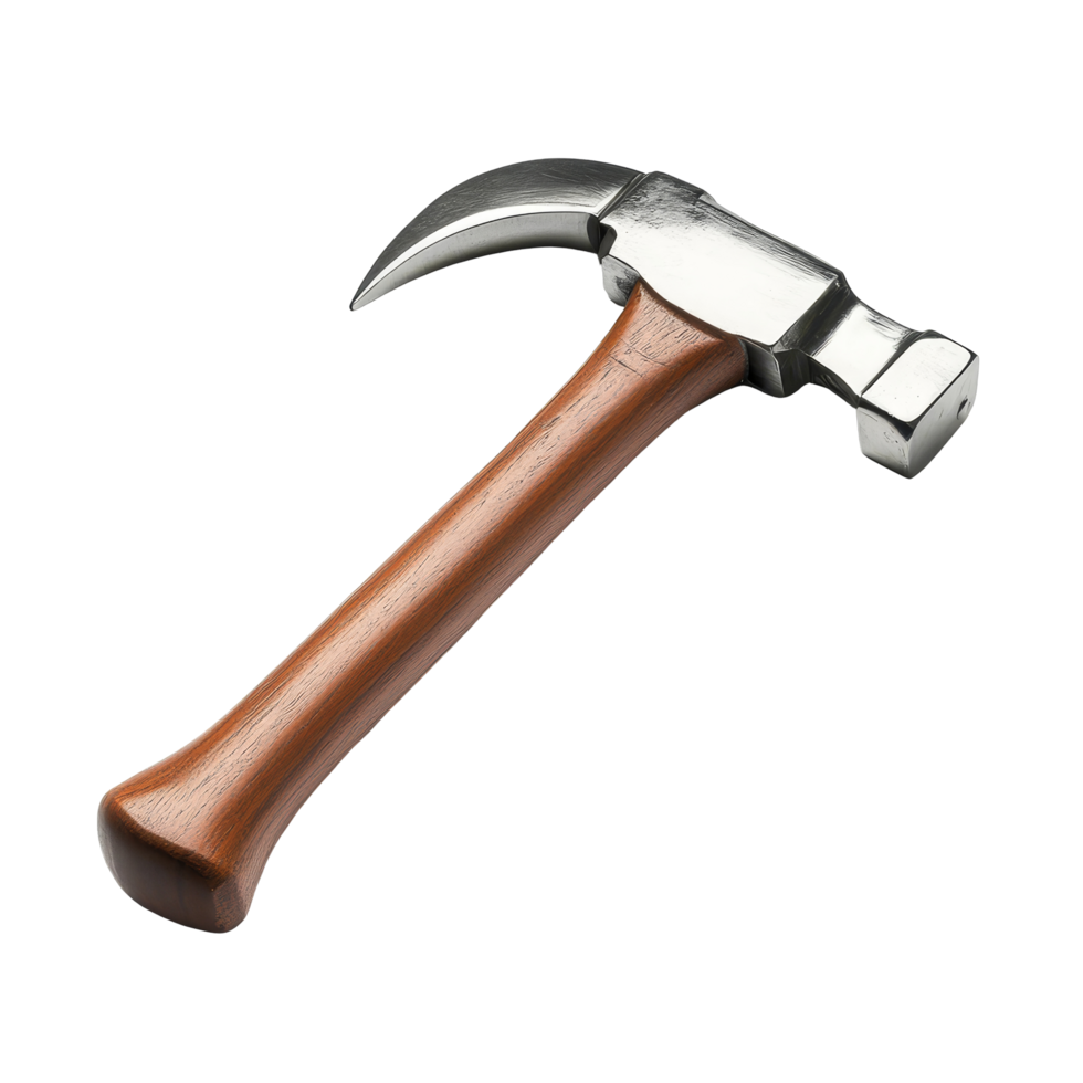 Claw hammer isolated on a clean background showcasing the wooden handle and shiny metal head ideal for construction and home improvement tasks, Claw hammer isolated Stock Photo png
