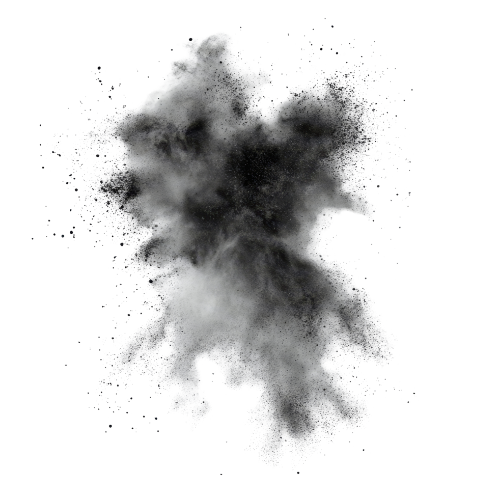 Dynamic explosion of fine dust particles creating an abstract background effect, dust powder splatted background. dust powder explosion on transparent background. dust explode. png