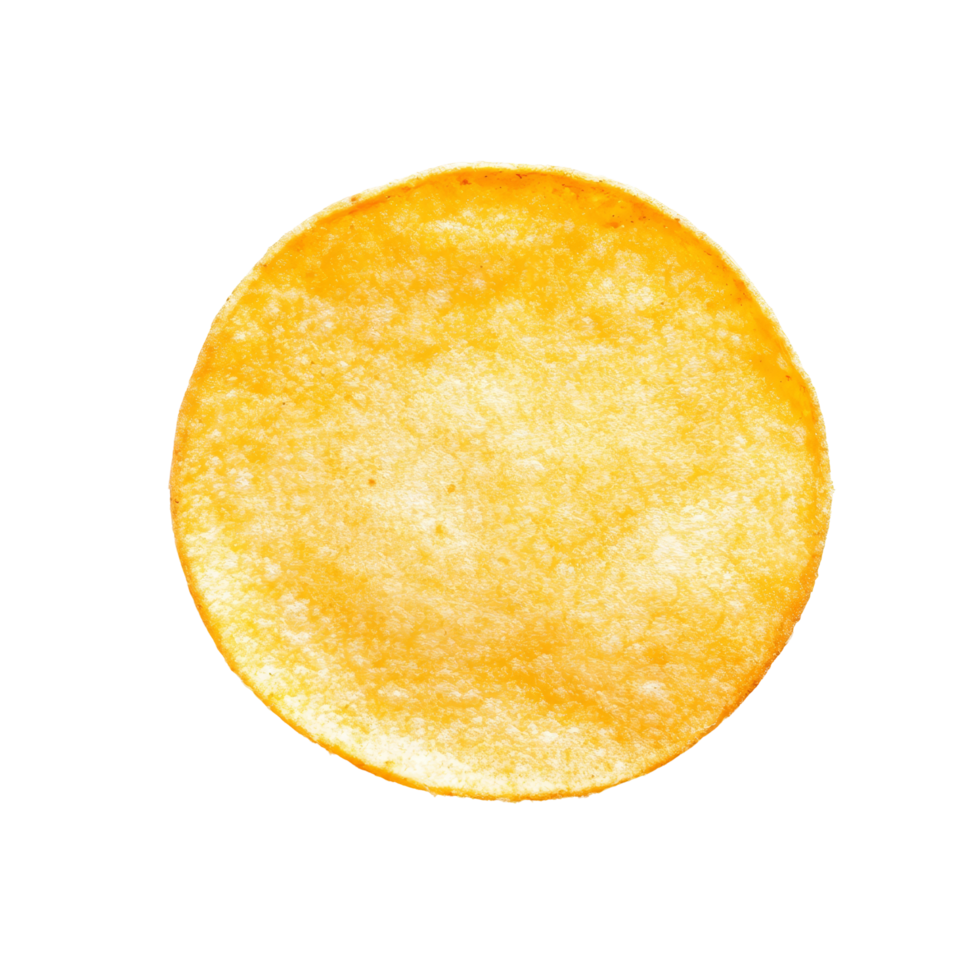 Single round potato chip isolated on a clean transparent background for food photography, single round shape potato chip isolated on transparent background png