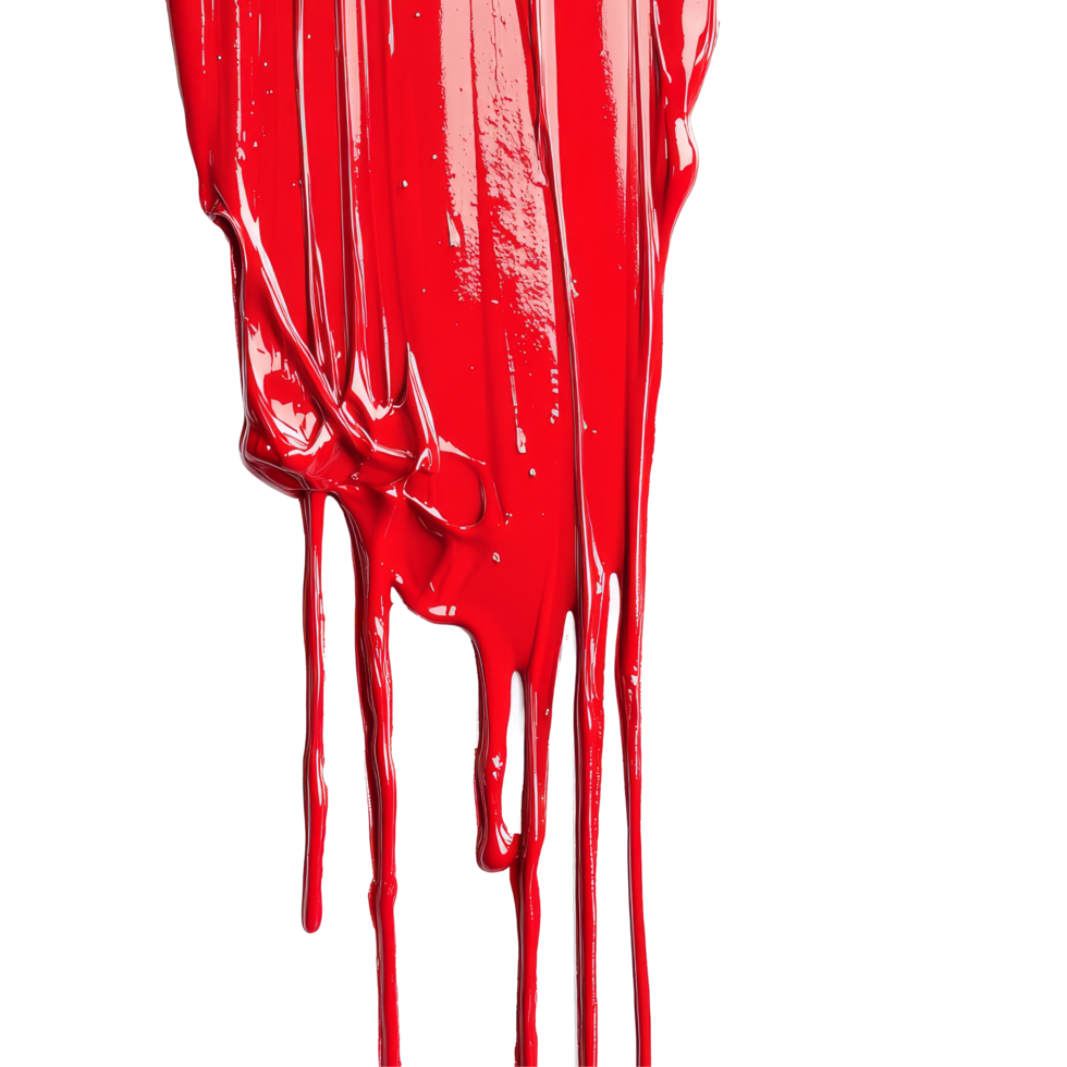 Dripping red paint streak on a clean transparent background, showcasing vibrant color and smooth texture, Dripping Red Paint Streak Isolated on transparent background png