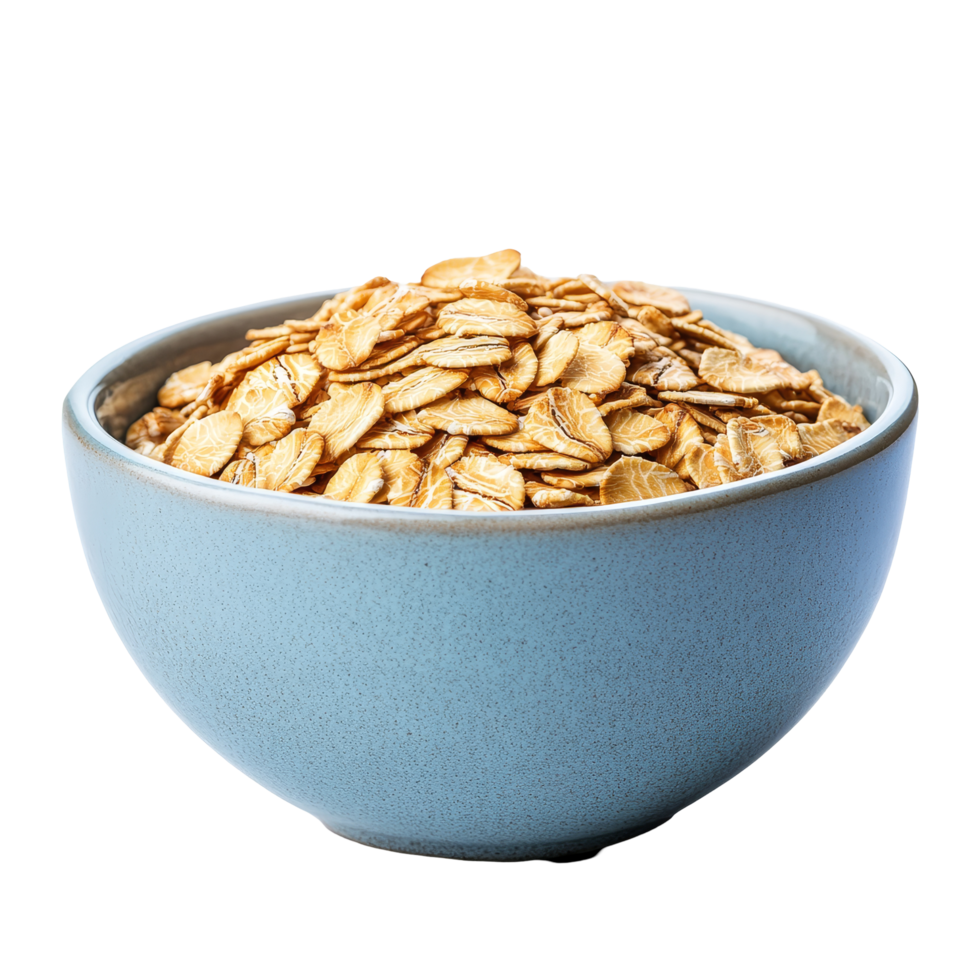 A bowl filled with oat flakes on a transparent background perfect for healthy breakfast ideas and snacks, Oat flakes in a bowl on transparent background png
