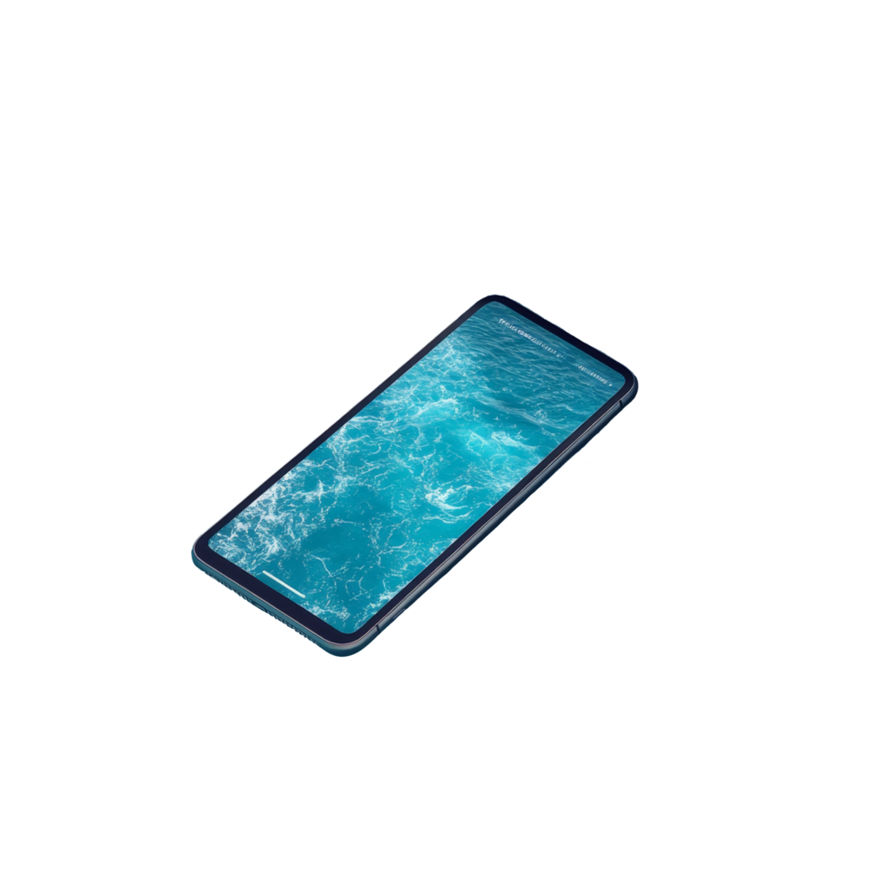 Mobile phone screen mockup resting in a clear water pool under summer sunlight, Mobile phone screen mockup in water pool, summer travel application, spa app png