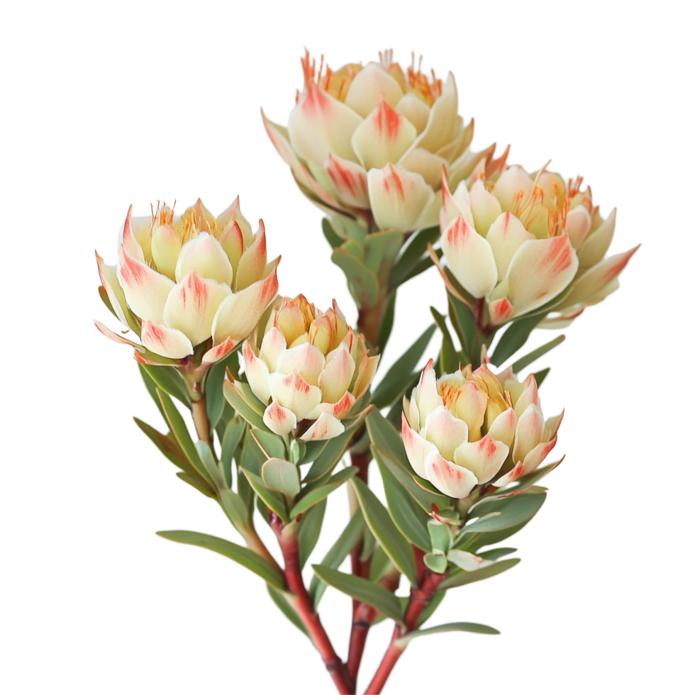 Elegant leucadendron flowers display their unique colors and textures against a flat transparent background, Leucadendron flowers flattransparent background png