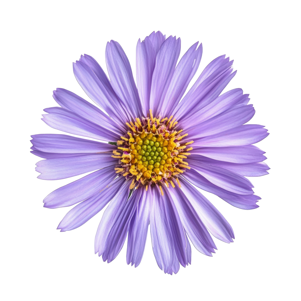 Aster flower with purple petals and yellow center isolated on a transparent background, Aster flower in , isolated on a transparent background png