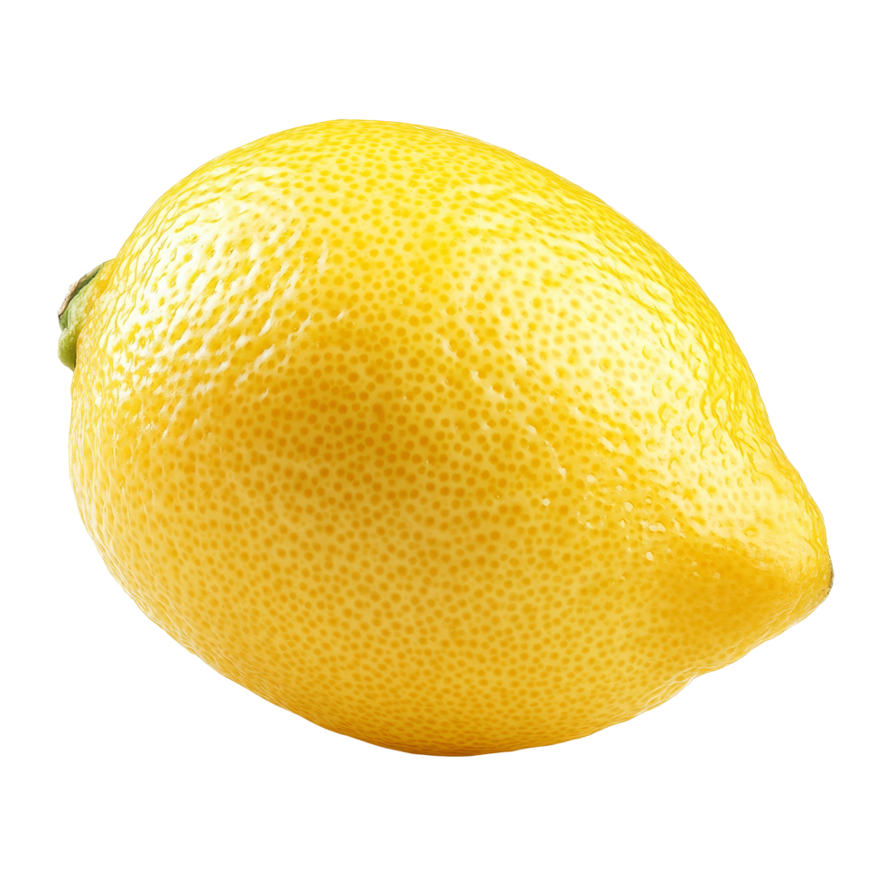 A ripe lemon isolated against a transparent background showcasing its vibrant color and natural texture, ripe lemon isolated on transparent background png