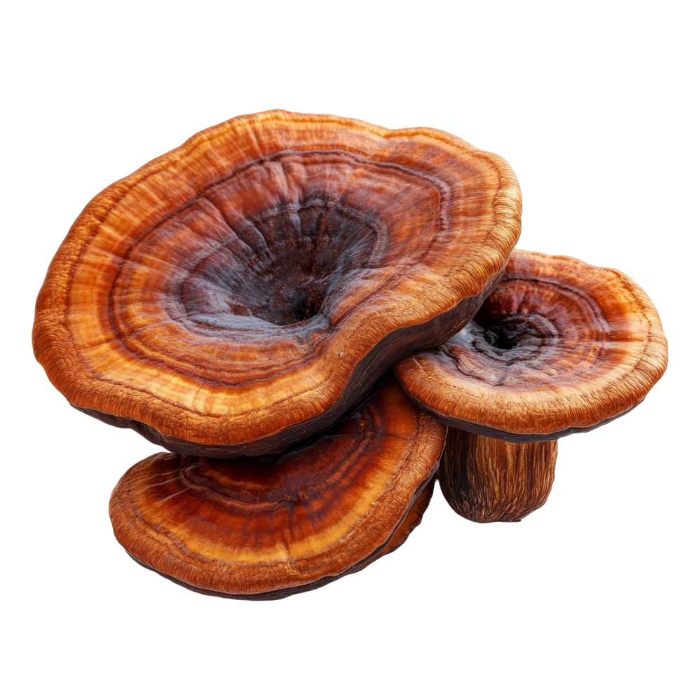 Lingzhi mushroom Ganoderma lucidum isolated on a transparent background showcasing its unique structure and vibrant colors, Lingzhi Mushroom Ganoderma Lucidum isolated on transparent background png