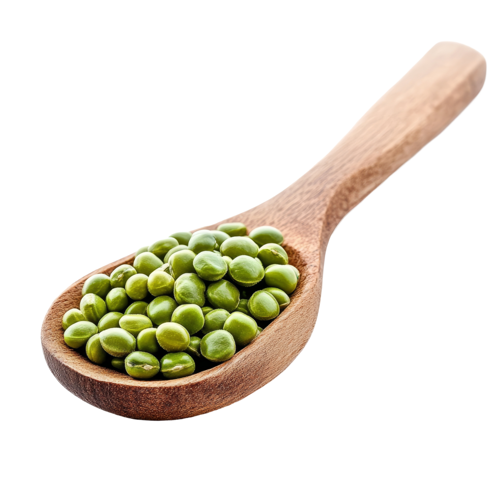 Green bean seeds in a wooden spoon isolated on a transparent background for gardening or culinary use, Green beans seeds in wood spoon isolated on transparent background png