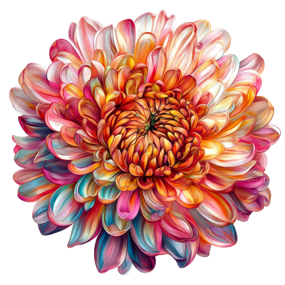 Vibrant chrysanthemum in a stunning display of colors set against a clean transparent background, vibrant chrysanthemum in style, isolated on a transparent background for design layouts png