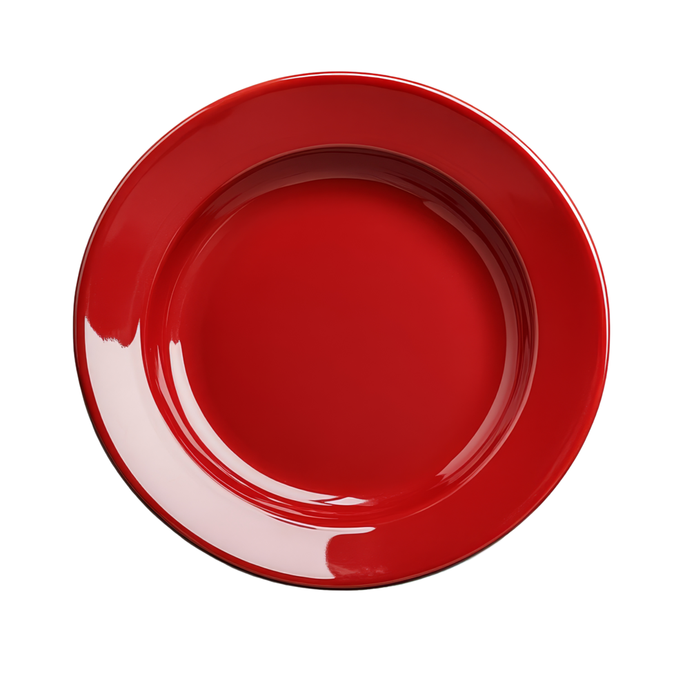 An empty red plate on a transparent background ready for serving delicious meals or decorative purposes, empty red plate isolated on transparent background png