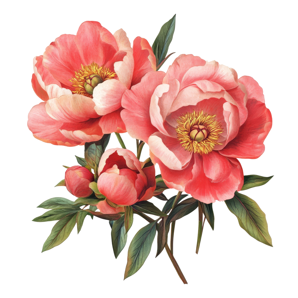 Vibrant peonies flowers showcasing delicate petals against a clean transparent background, peonies flowers isolated on transparent background png