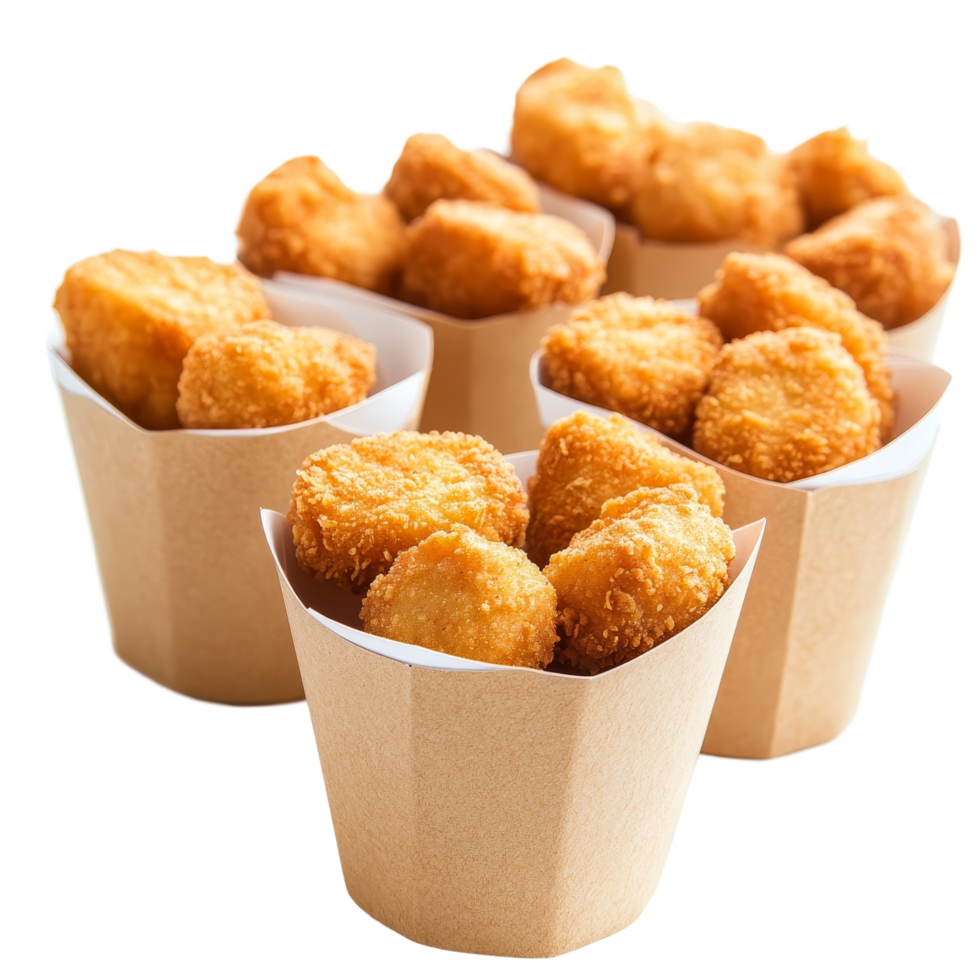 Crispy fried chicken nuggets served in paper cups on a clean transparent background, Fried Chicken Nuggets in Paper Cups On transparent background png