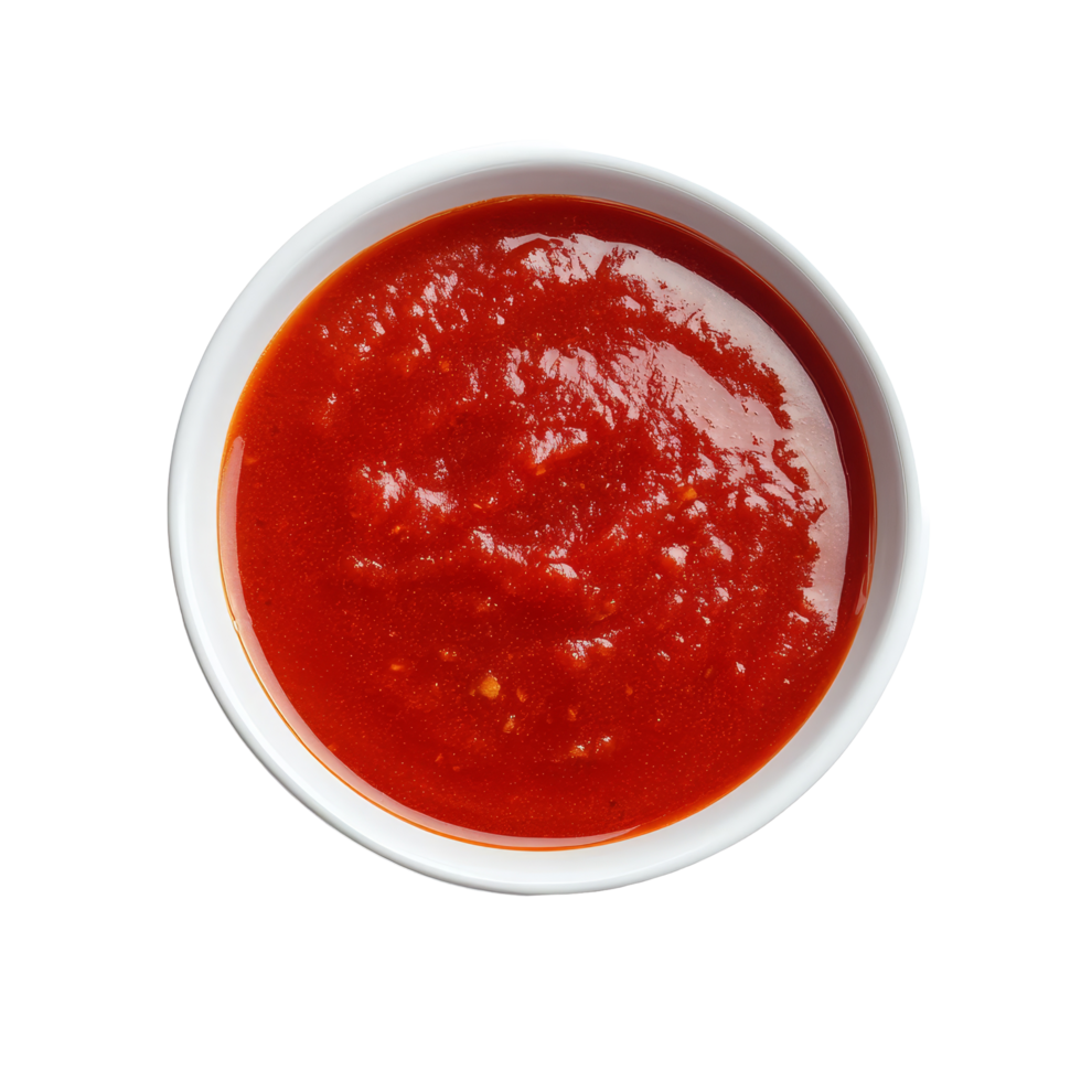 Fresh tomato sauce in a transparent bowl on a clean, bright surface ready for cooking and serving delicious meals, Tomato sauce in a bowl isolated on transparent background png