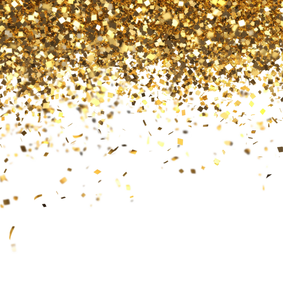 Celebrate with golden glitter in a luxurious sparkling confetti display for a dazzling event party, Golden Glitter Celebration Luxurious Sparkling Confetti Rain on transparent background png