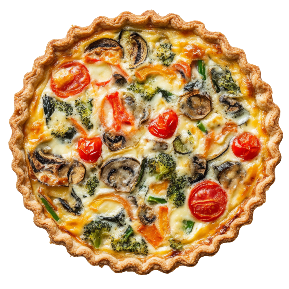 Indulge in a delicious vegetable quiche featuring fresh ingredients on a clean transparent background, Delicious Vegetable Quiche lorraine transparent background png