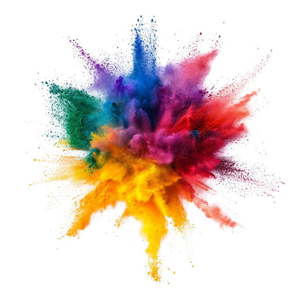 Colorful splash of holi powder illustrating the vibrant essence of the Holi festival celebrated during springtime, Colorful rainbow holi paint splash, color powder explosion, image png
