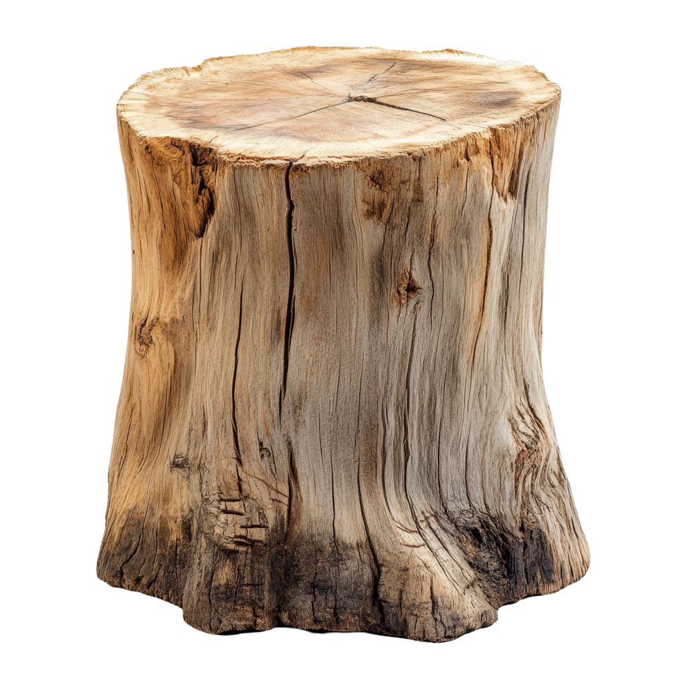 A detailed view of a natural wood stump isolated on a clean transparent background, showcasing its rustic texture and form, wood stump isolated on transparent background png