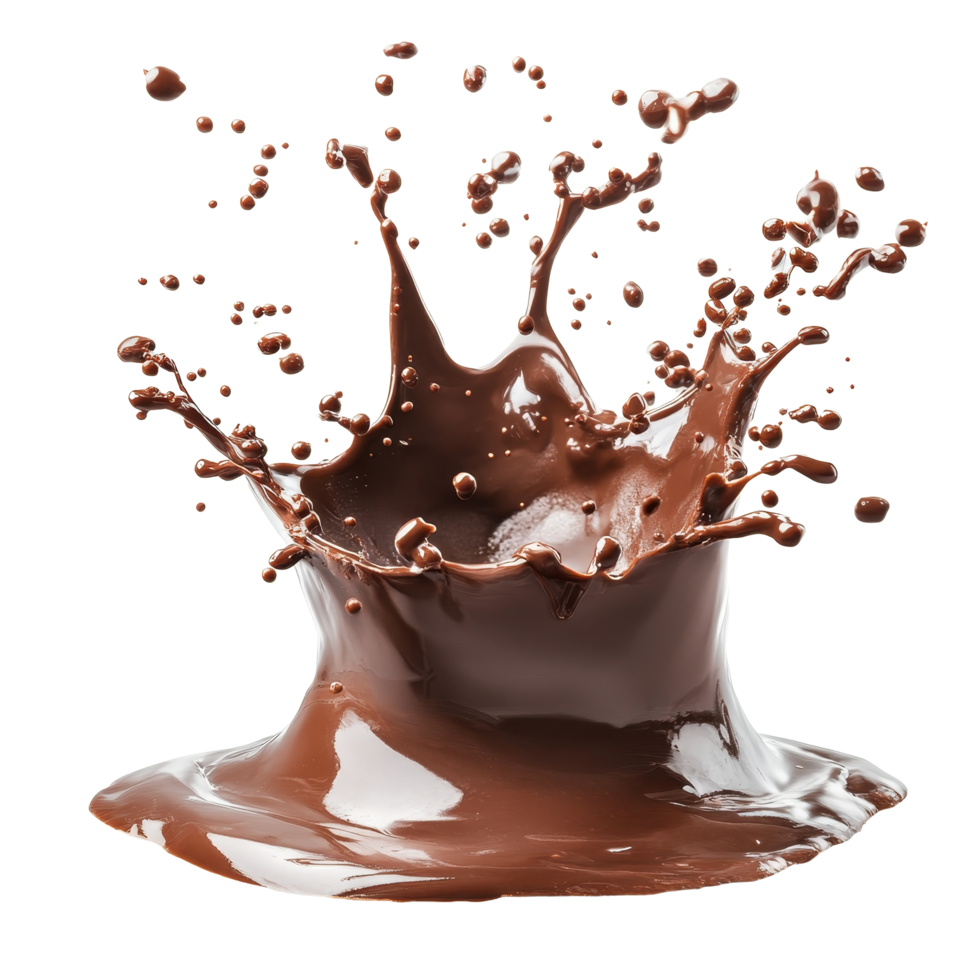 Rich chocolate splash isolated on transparent background highlighting dynamic movement and texture, Chocolate Splash Isolated on transparent background png