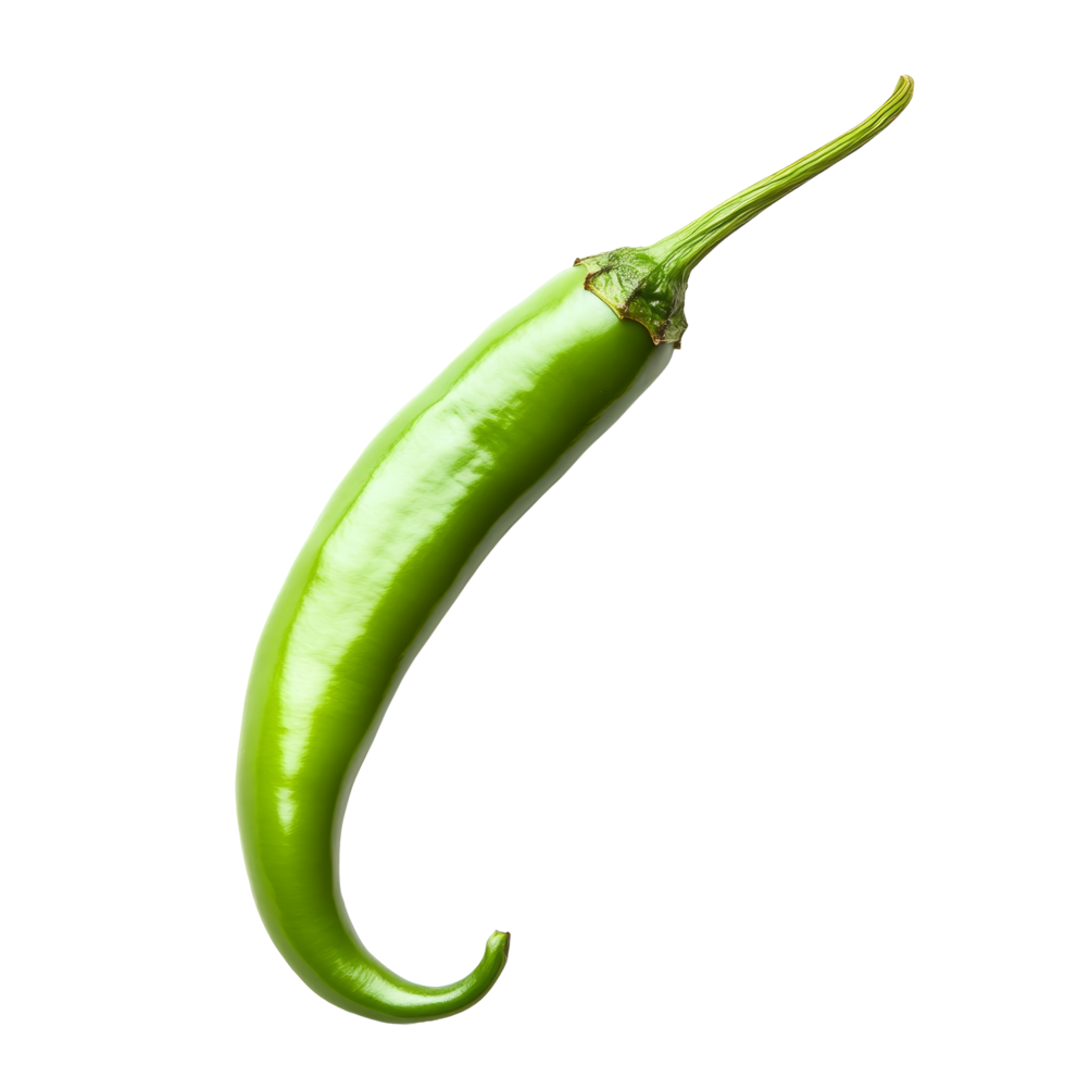 Fresh green chili pepper captured on a clean transparent background, showcasing its vibrant color and distinct shape, Green chili pepper on transparent background png