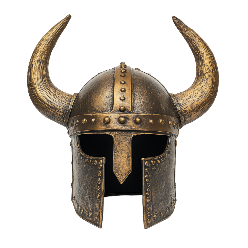 Viking helmet with prominent horns displayed against a transparent background, showcasing historical design elements, Viking Helmet with Horns on transparent background png