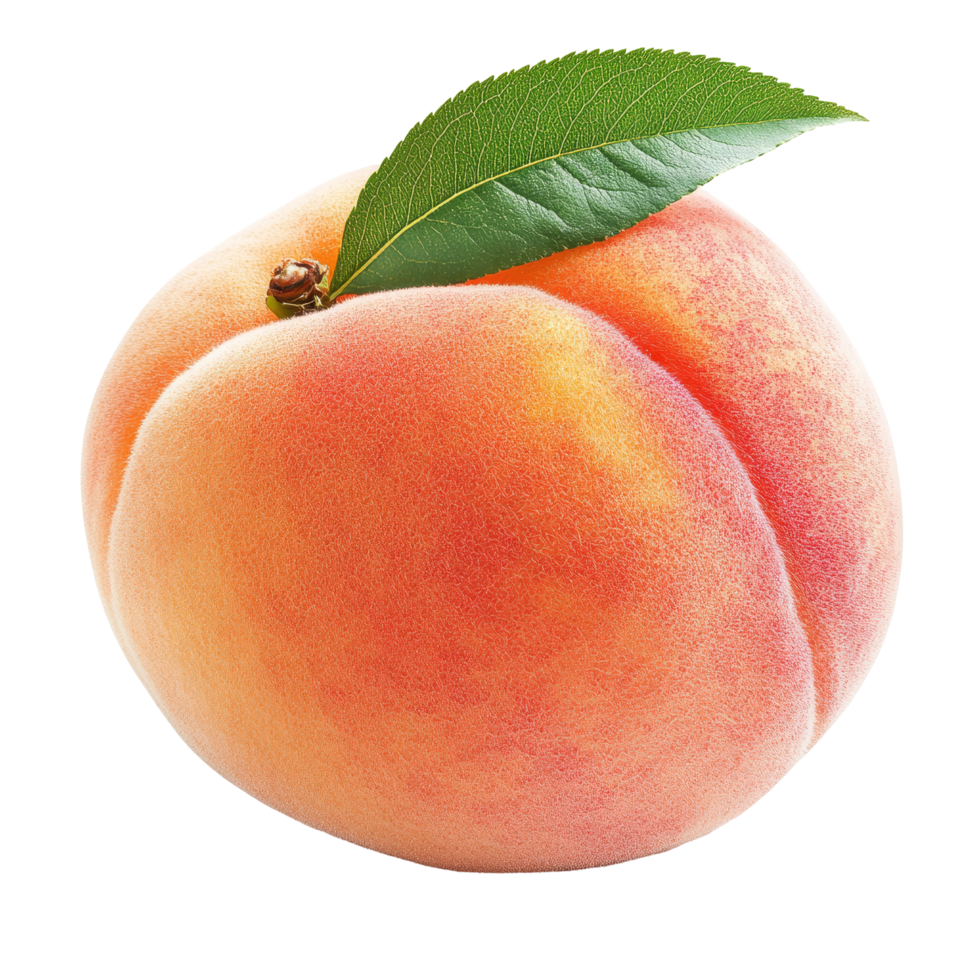 Fresh peach with green leaf isolated on a clean transparent background perfect for culinary presentations and healthy snacking, Peach with isolated on transparent background png