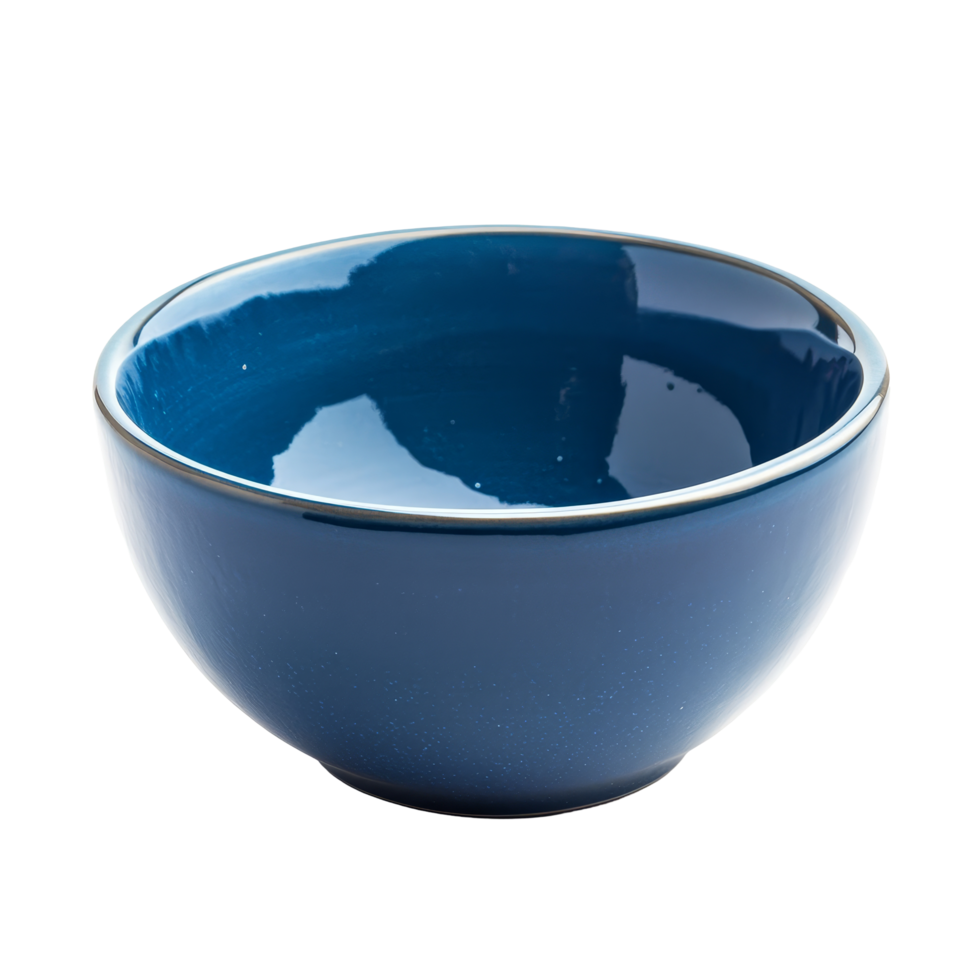 An empty blue bowl placed on a clean transparent background highlights its smooth surface and elegant design, empty blue bowl on transparent background png