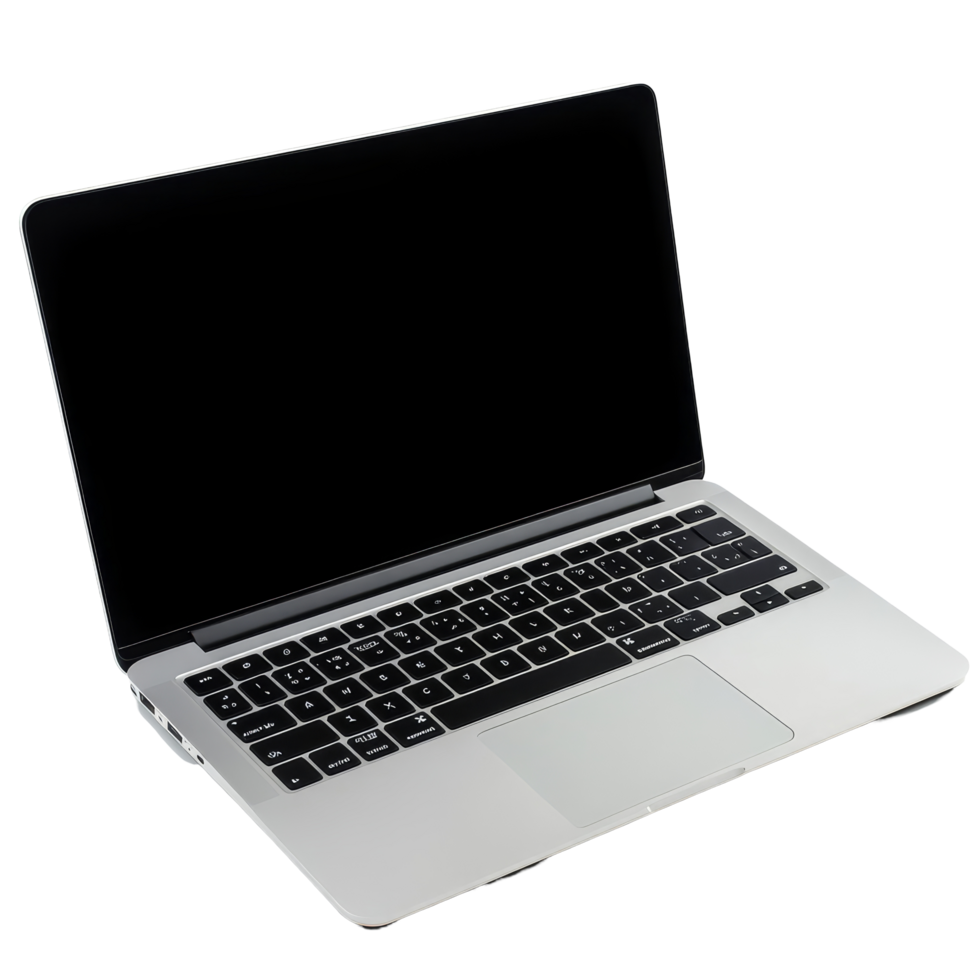 Modern silver laptop isolated on a transparent background demonstrating minimalist design and portability for work or study, Laptop Isolated png