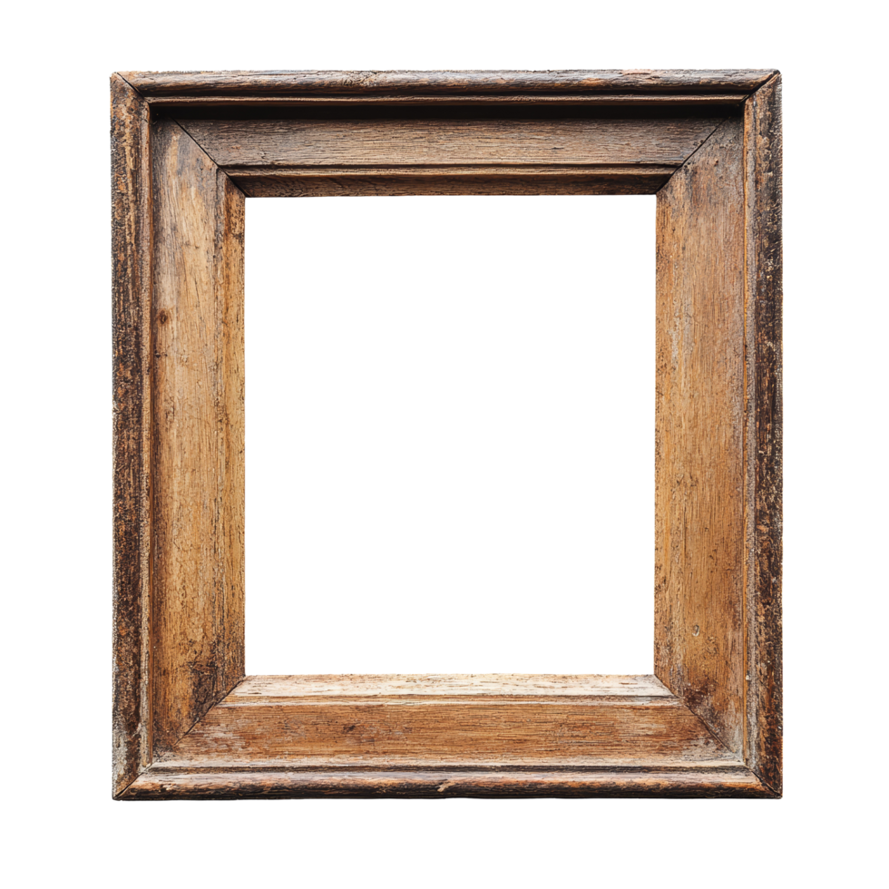 A rustic wooden picture frame isolated on a blank transparent background for artistic display or decoration purposes, Wooden painting frame isolated on transparent background png