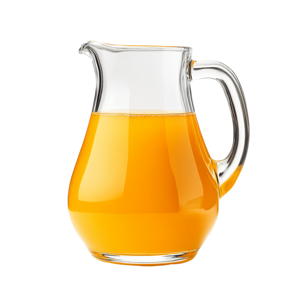 Fresh orange juice in a clear glass jug for a refreshing drink on a bright transparent background, Glass of fresh orange juice isolated on transparent background png