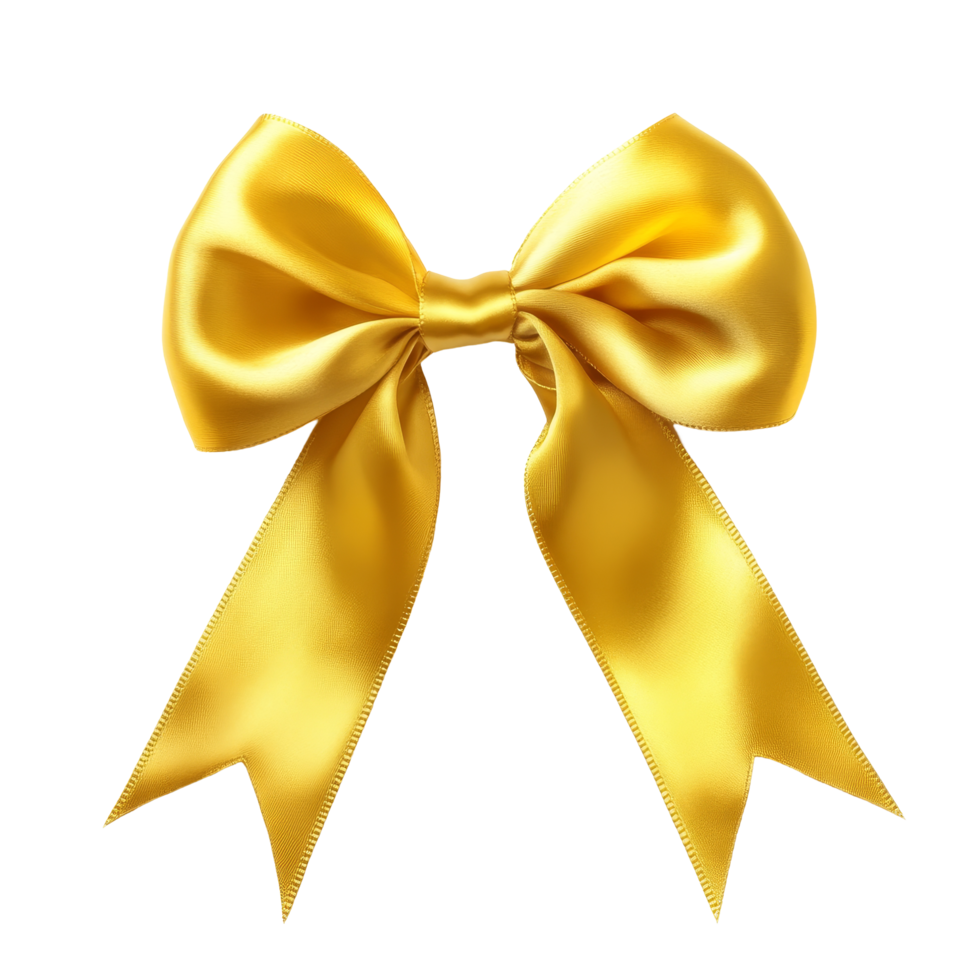 Elegant golden silk ribbon bow isolated on a clean transparent background, perfect for decorative uses and gift wrapping, golden silk ribbon bow isolated on transparent background png