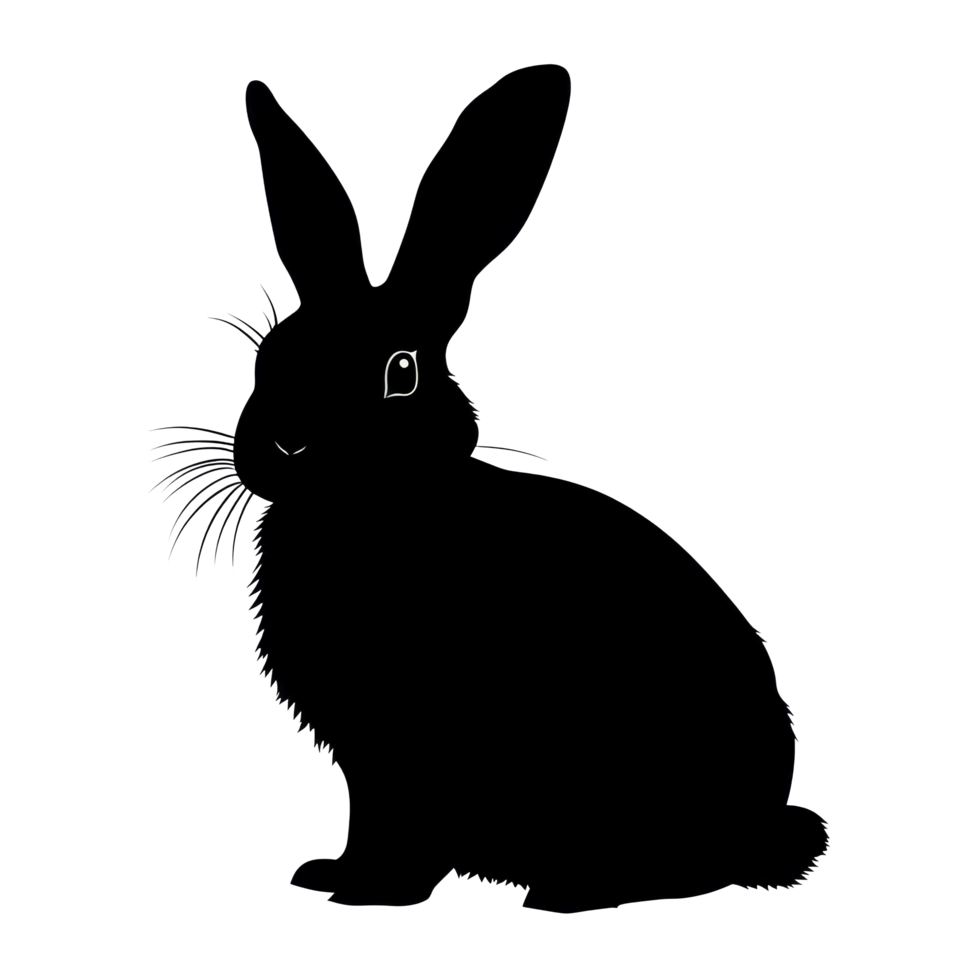 Black silhouette of a rabbit against a transparent background showcasing its distinctive features, black silhouette of a rabbit png