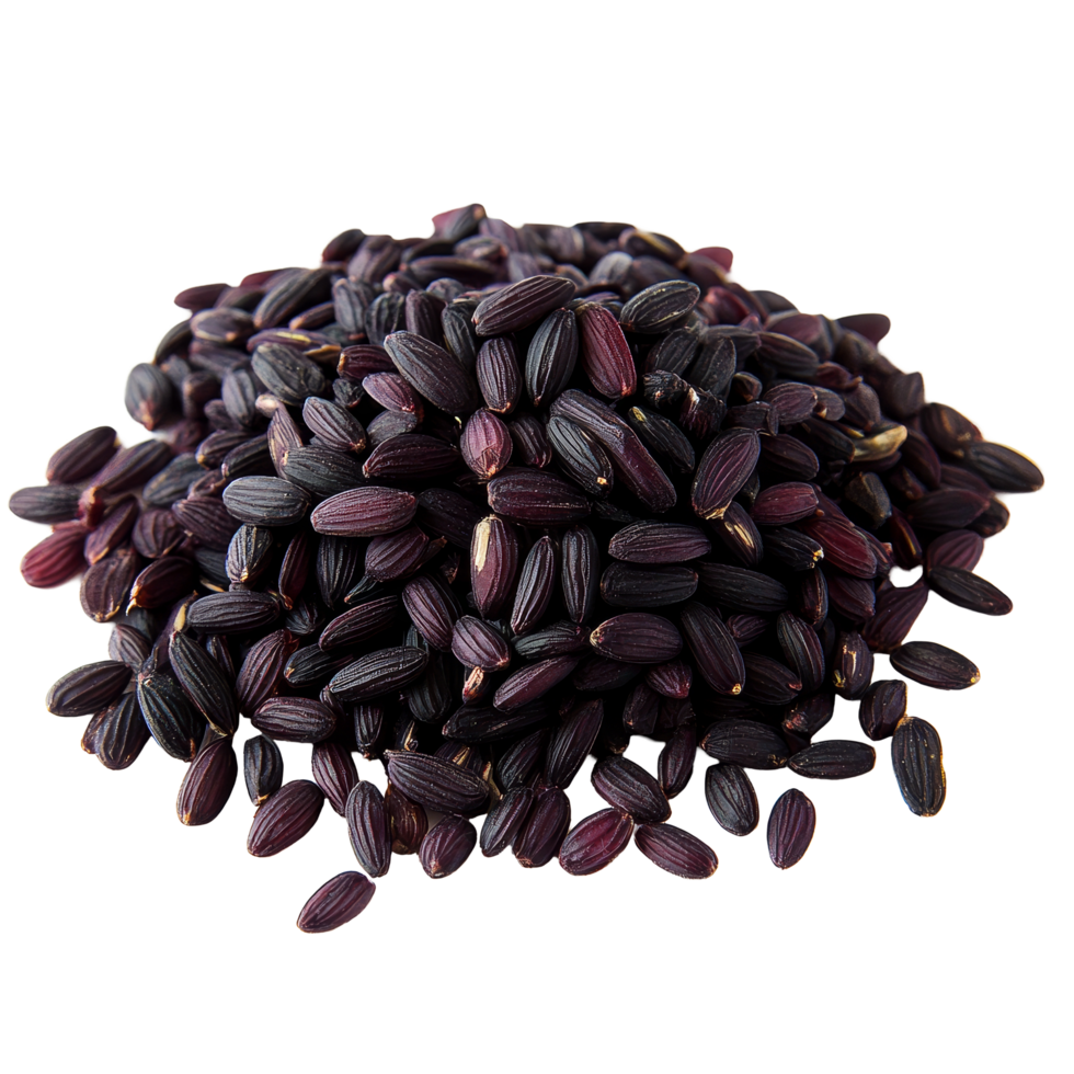 Nutritious Riceberry variety showcases its unique deep purple grains on a clean transparent background, Riceberry isolated on transparent background png