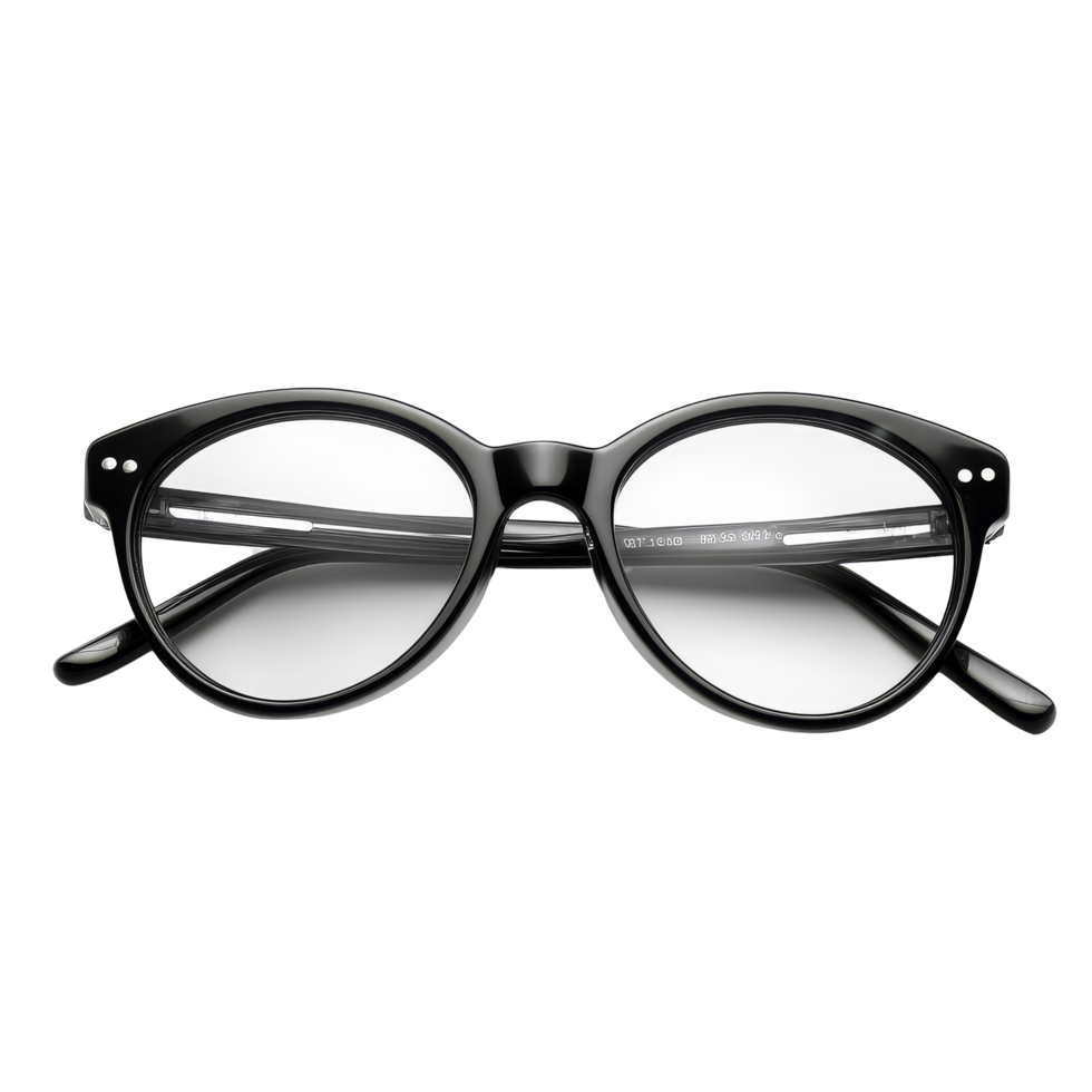 Stylish black plastic glasses with a clear lens showcased from a point of view perspective against a transparent background, file no background Black plastic glasses POV shot png