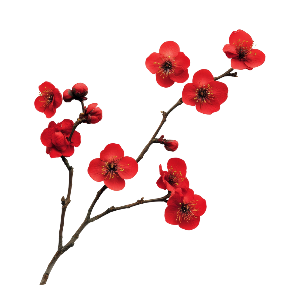 A branch of vibrant red flowers on a pure transparent background showcasing natural beauty in transparent, Branch of Red Flowers on transparent background png